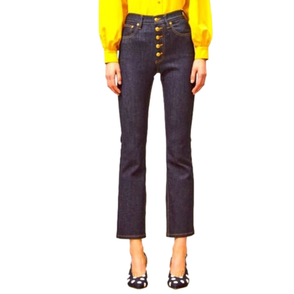Tory BURCH High Waisted Button Fly Crop Jeans Size 24 Like New Gold Hardware